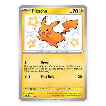 Pikachu Shiny Rare 131, a chase card from English Pokémon TCG Paldean Fates