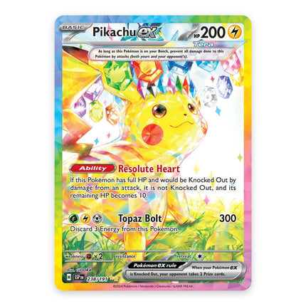 Pikachu ex Special Illustration Rare 238/191, a chase card from Pokémon Scarlet & Violet Surging Sparks