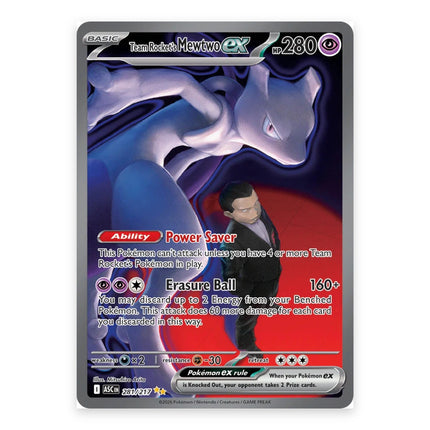 Team Rocket's Mewtwo ex Special Illustration Rare 281, a chase card from English Pokémon TCG Ascended Heroes