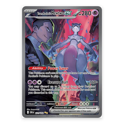 Team Rocket's Mewtwo ex Special Illustration Rare 231, a chase card from English Pokémon TCG Destined Rivals