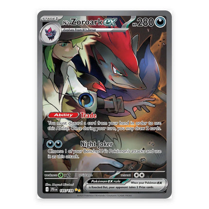 N's Zoroark ex Special Illustration Rare 185, a chase card from English Pokémon TCG Journey Together