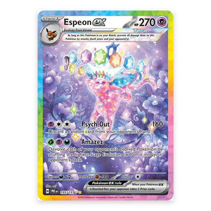 Espeon ex Special Illustration Rare 155, a chase card from English Pokémon TCG Prismatic Evolutions