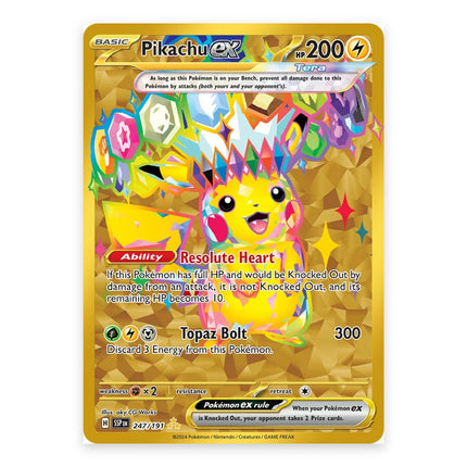 Pikachu ex Hyper Rare 247, a chase card from English Pokémon TCG Surging Sparks