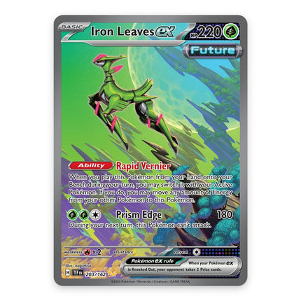 Iron Leaves ex Special Illustration Rare 203/162, a chase card from Pokémon Scarlet & Violet Temporal Forces