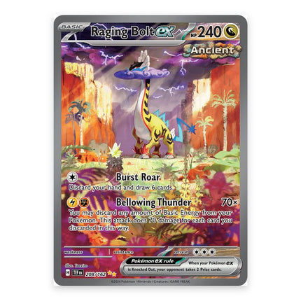 Raging Bolt ex Special Illustration Rare 208, a chase card from English Pokémon TCG Temporal Forces