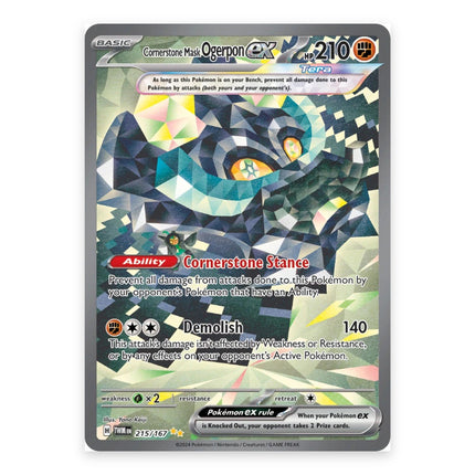 Cornerstone Mask Ogerpon ex Special Illustration Rare 215, a chase card from English Pokémon TCG Twilight Masquerade
