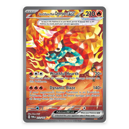 Hearthflame Mask Ogerpon ex Special Illustration Rare 212, a chase card from English Pokémon TCG Twilight Masquerade