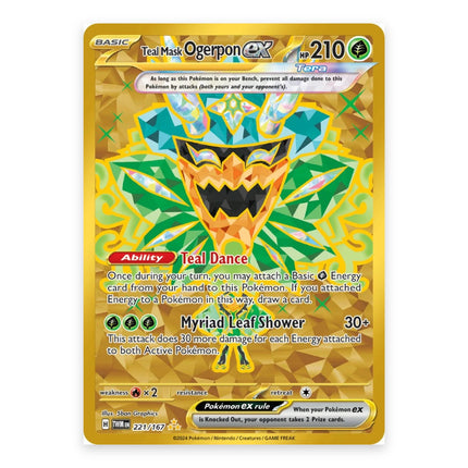 Teal Mask Ogerpon ex Hyper Rare 221, a chase card from English Pokémon TCG Twilight Masquerade