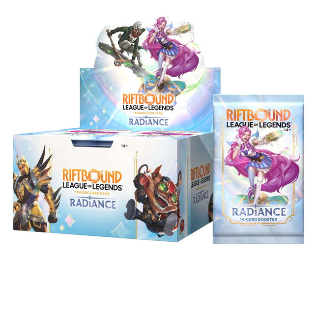 Riftbound: League of Legends TCG Radiance (RAD) booster box with a Radiance booster pack