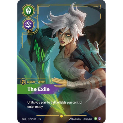 Riven, The Exile Overnumbered Legend RAD-173/167, a chase card from English Riftbound Radiance