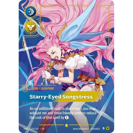 Seraphine, Starry-Eyed Songstress Overnumbered Legend RAD-174/167, a chase card from English Riftbound Radiance