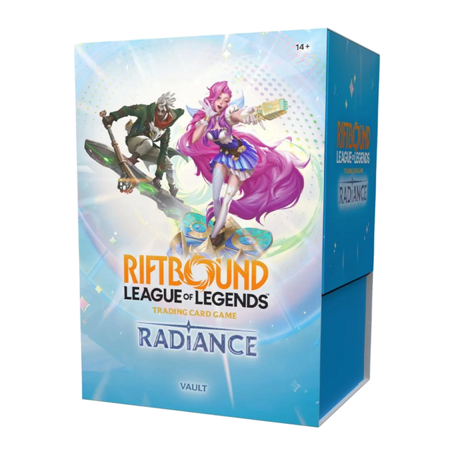 Riftbound: League of Legends TCG Radiance (RAD) Vault bundle storage box with 6 booster packs and 36 Runes