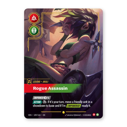 Akali, Rogue Assassin Showcase Overnumbered VEN-189/166, a chase card from English Riftbound Vendetta