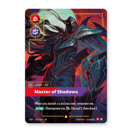 Zed, Master of Shadows Showcase Overnumbered VEN-191/166, a chase card from English Riftbound Vendetta