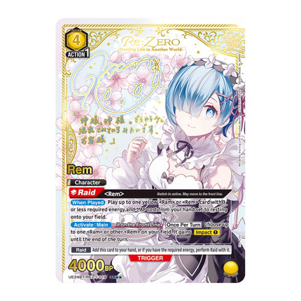 Foil-stamped voice cast autograph SR UE24BT/REZ-1-019 from English Union Arena Re:Zero