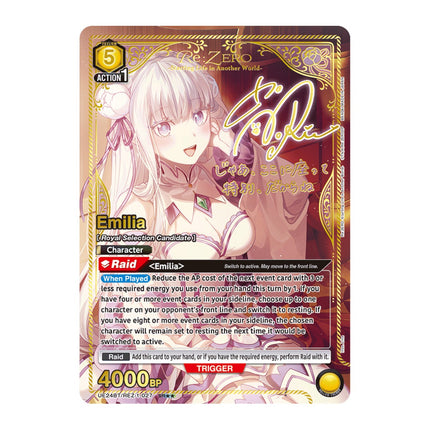 Foil-stamped voice cast autograph SR UE24BT/REZ-1-027 from English Union Arena Re:Zero