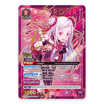 Yuna SR autograph UEX06BT/SAO-2-032, a chase card from English Union Arena Sword Art Online Vol.2